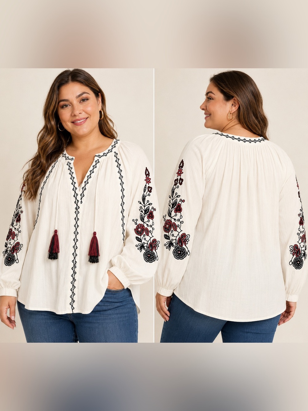 Philosophy Embroidered Peasant Blouse 2X Boho Cottagecore Indie Top